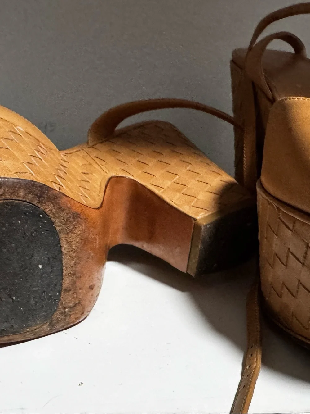 Bottega Veneta Tan Woven Platform Sandals